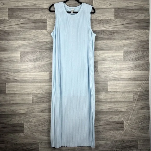 A New Day Maxi Dress Womens Large Blue Ribbed Sleeveless Round Neck Lagenlook - Picture 2 of 15